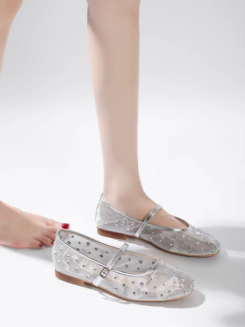 New Rhinestone Mesh Transparent Elegant Low Heels CODE: KAR5141