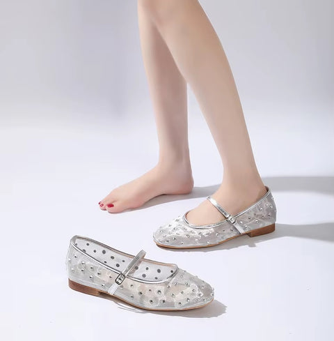 New Rhinestone Mesh Transparent Elegant Low Heels CODE: KAR5141