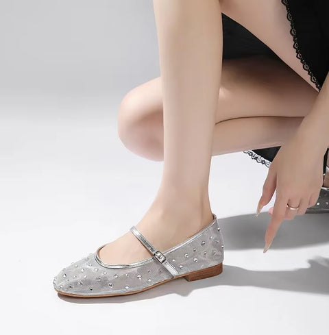 New Rhinestone Mesh Transparent Elegant Low Heels CODE: KAR5141