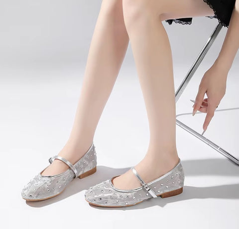 New Rhinestone Mesh Transparent Elegant Low Heels CODE: KAR5141