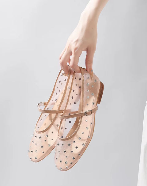New Rhinestone Mesh Transparent Elegant Low Heels CODE: KAR5141
