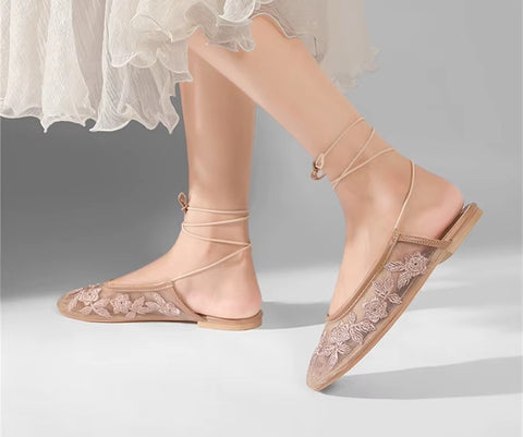 New Flats Round Toe Lace-up Out Slides Designer Slippers CODE: KAR5144