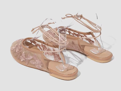 New Flats Round Toe Lace-up Out Slides Designer Slippers CODE: KAR5144