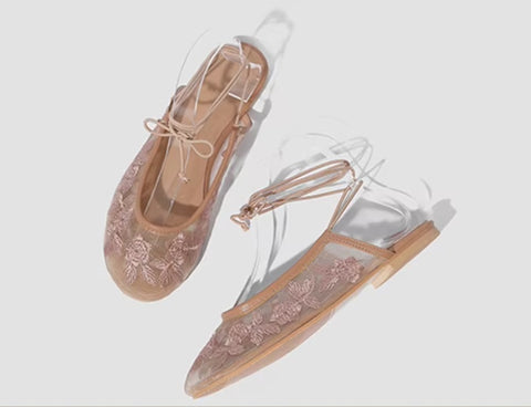 New Flats Round Toe Lace-up Out Slides Designer Slippers CODE: KAR5144