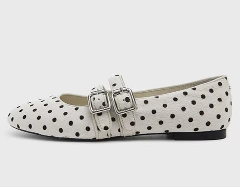 New Polka Dot Round Toe Ankle Strap Comfort Shoes CODE: KAR5145