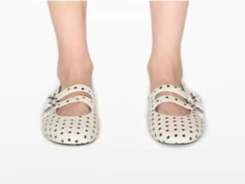 New Polka Dot Round Toe Ankle Strap Comfort Shoes CODE: KAR5145