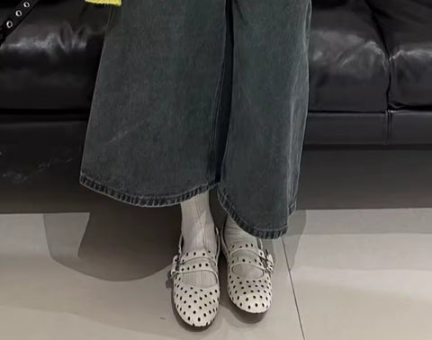 New Polka Dot Round Toe Ankle Strap Comfort Shoes CODE: KAR5145