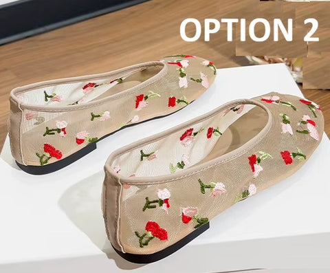 New Designer Flower Soft bottom Round Toe Flat Shoes CODE: KAR5146