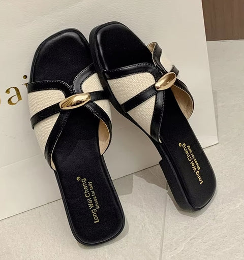 New Fashion Belt Buckle Brand Designer Flats Slippers CODE: KAR5154