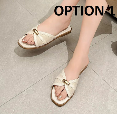 New Fashion Belt Buckle Brand Designer Flats Slippers CODE: KAR5154