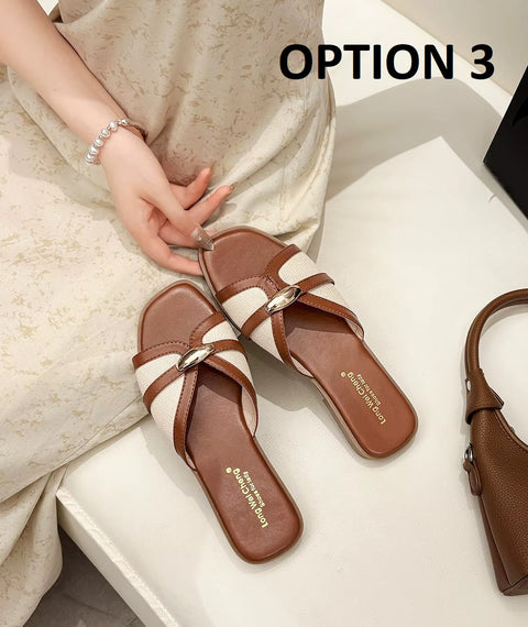 New Fashion Belt Buckle Brand Designer Flats Slippers CODE: KAR5154