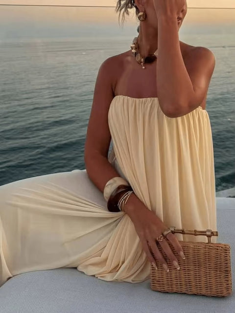 New Fashion Sexy Folds Tube Top Long Dresses CODE: KAR5156