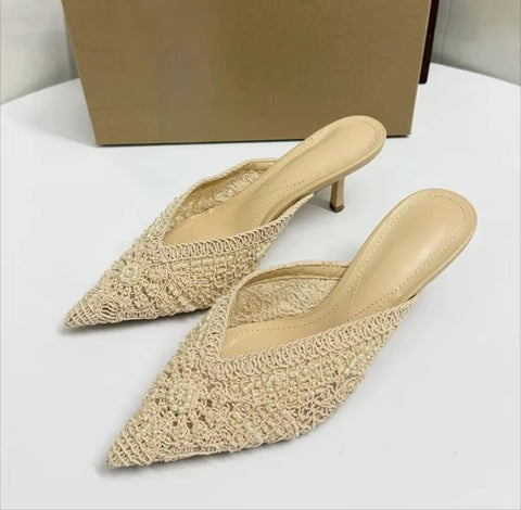 New Elegant Pointed Toe Woven Kitten Heels CODE: KAR5158