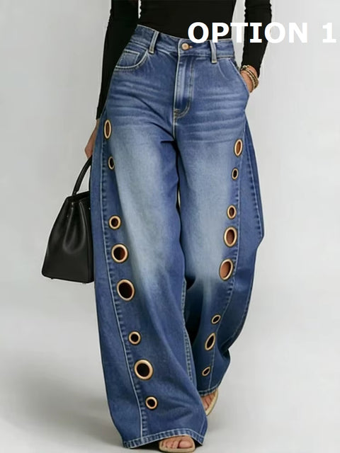 New Fashion Casual Solid Wide Leg Jeans Pants CODE: KAR5167