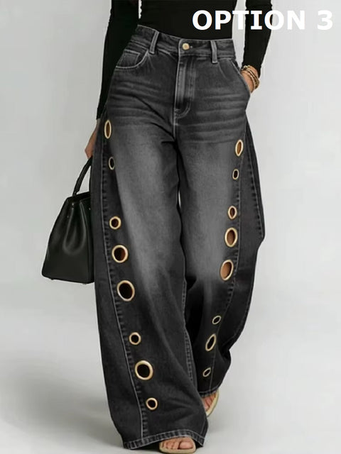 New Fashion Casual Solid Wide Leg Jeans Pants CODE: KAR5167