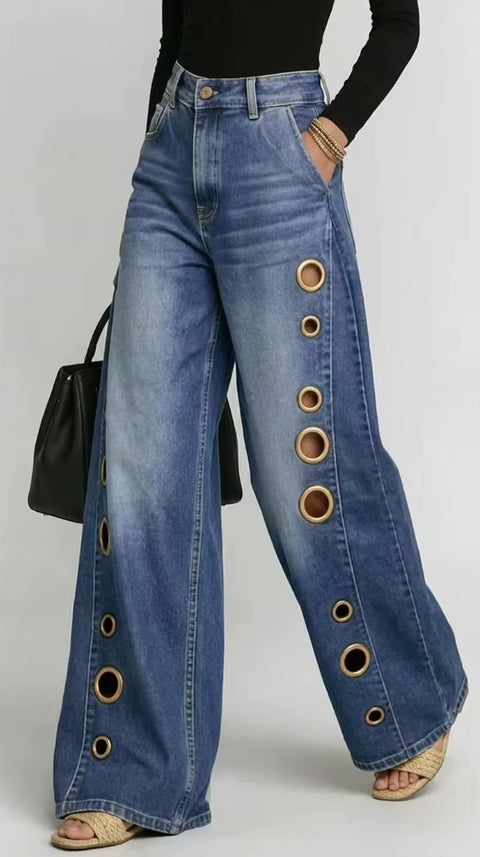 New Fashion Casual Solid Wide Leg Jeans Pants CODE: KAR5167