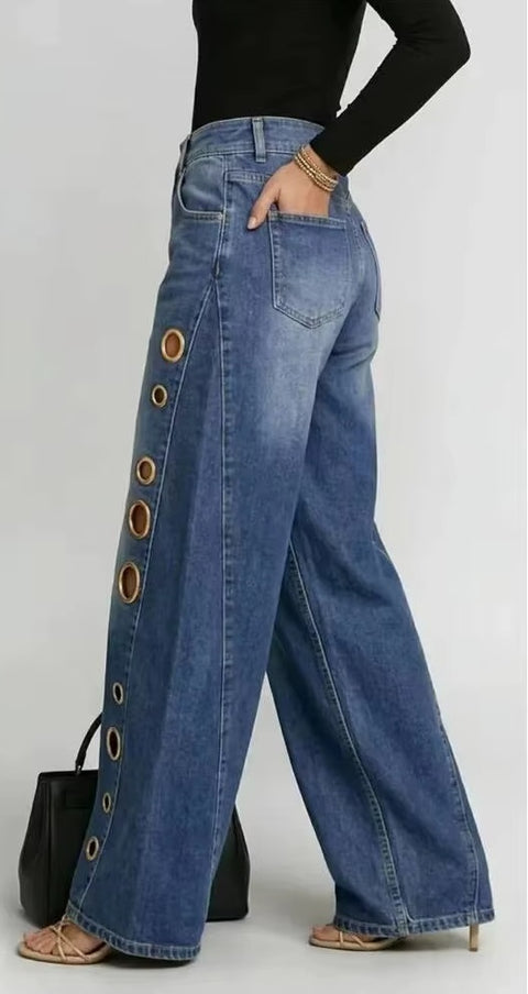 New Fashion Casual Solid Wide Leg Jeans Pants CODE: KAR5167