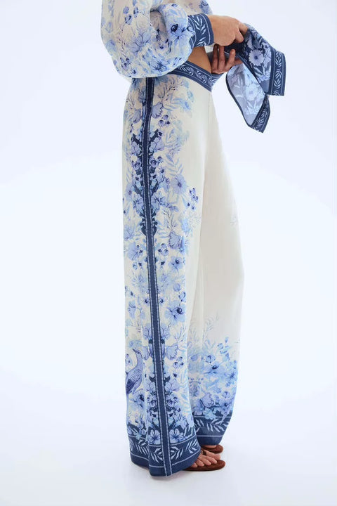 New High Waist Floral Print Long Sleeve Shirt Pants Set CODE: KAR5169