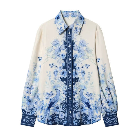New High Waist Floral Print Long Sleeve Shirt Pants Set CODE: KAR5169