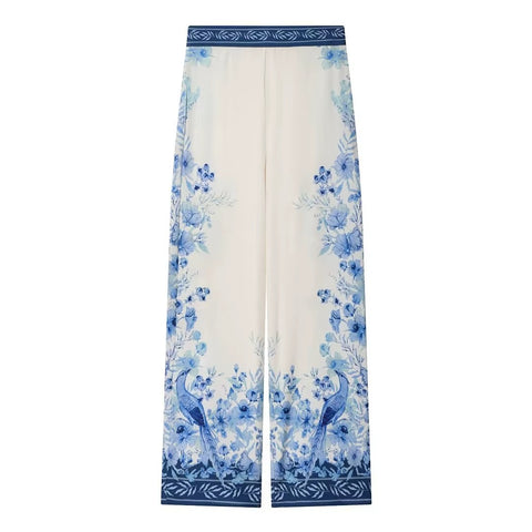 New High Waist Floral Print Long Sleeve Shirt Pants Set CODE: KAR5169