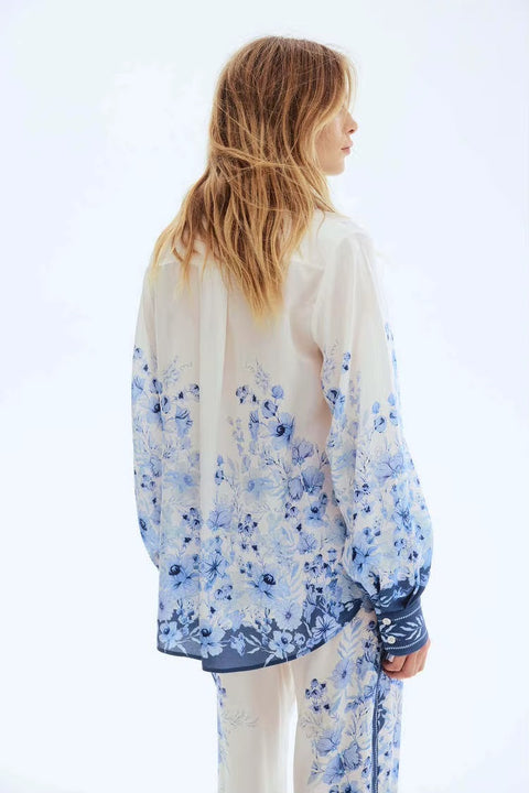 New High Waist Floral Print Long Sleeve Shirt Pants Set CODE: KAR5169