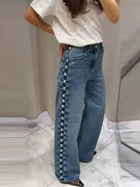 New Y2K Style Washed Blue Rivet Design Baggy Pant CODE: KAR5173