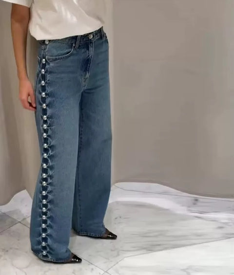 New Y2K Style Washed Blue Rivet Design Baggy Pant CODE: KAR5173