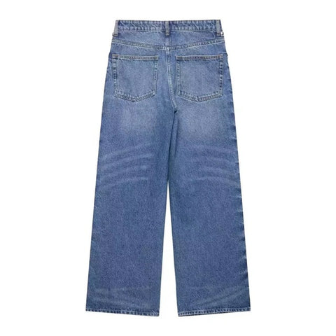 New Y2K Style Washed Blue Rivet Design Baggy Pant CODE: KAR5173
