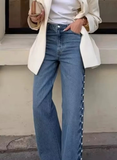 New Y2K Style Washed Blue Rivet Design Baggy Pant CODE: KAR5173