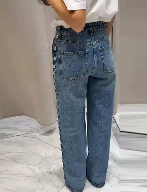 New Y2K Style Washed Blue Rivet Design Baggy Pant CODE: KAR5173