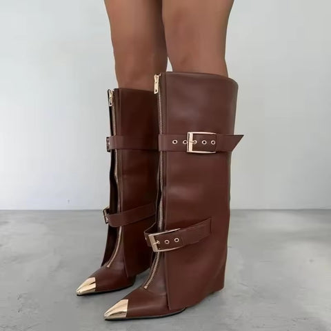 New Fashion Sexy Zipper Belt Buckle Knee High Heel Boots CODE: KAR5178