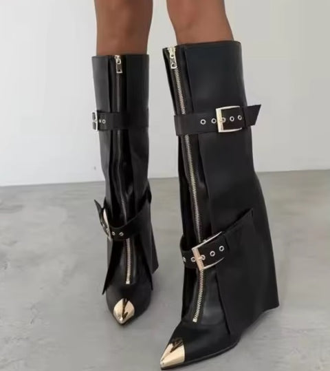 New Fashion Sexy Zipper Belt Buckle Knee High Heel Boots CODE: KAR5178