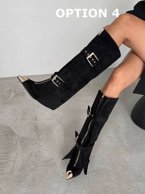New Fashion Sexy Zipper Belt Buckle Knee High Heel Boots CODE: KAR5178