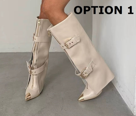 New Fashion Sexy Zipper Belt Buckle Knee High Heel Boots CODE: KAR5178