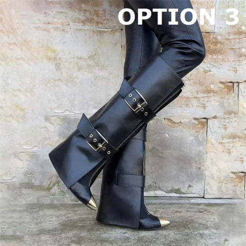 New Fashion Sexy Zipper Belt Buckle Knee High Heel Boots CODE: KAR5178