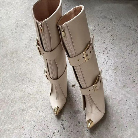 New Fashion Sexy Zipper Belt Buckle Knee High Heel Boots CODE: KAR5178