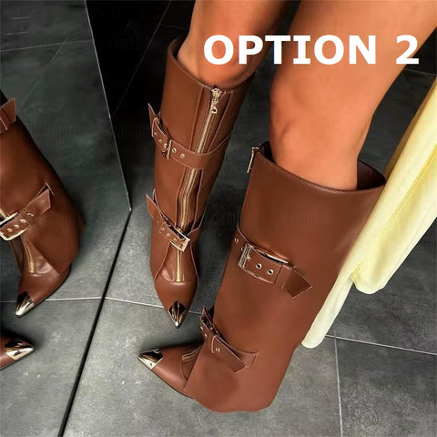 New Fashion Sexy Zipper Belt Buckle Knee High Heel Boots CODE: KAR5178