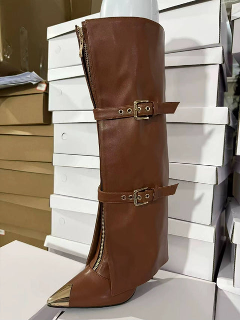 New Fashion Sexy Zipper Belt Buckle Knee High Heel Boots CODE: KAR5178