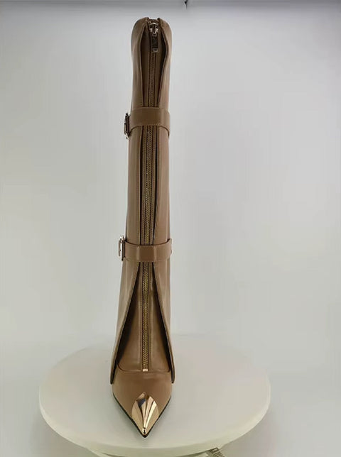 New Fashion Sexy Zipper Belt Buckle Knee High Heel Boots CODE: KAR5178