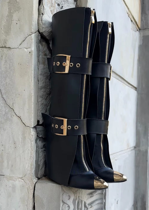 New Fashion Sexy Zipper Belt Buckle Knee High Heel Boots CODE: KAR5178