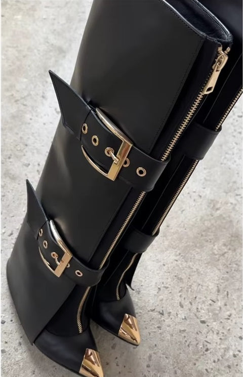 New Fashion Sexy Zipper Belt Buckle Knee High Heel Boots CODE: KAR5178