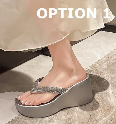 New Fashion Flip Flops Glitter Slides High Heels Platform Sandals CODE: KAR5182