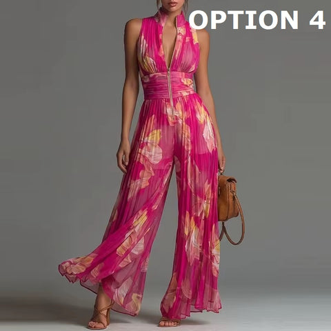 New High Waist Pleated Flowy Wide Leg Jumpsuit CODE: KAR5188