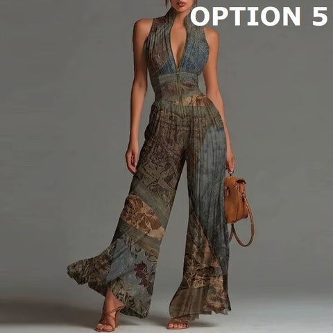 New High Waist Pleated Flowy Wide Leg Jumpsuit CODE: KAR5188