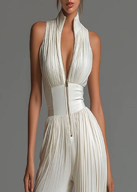 New High Waist Pleated Flowy Wide Leg Jumpsuit CODE: KAR5188