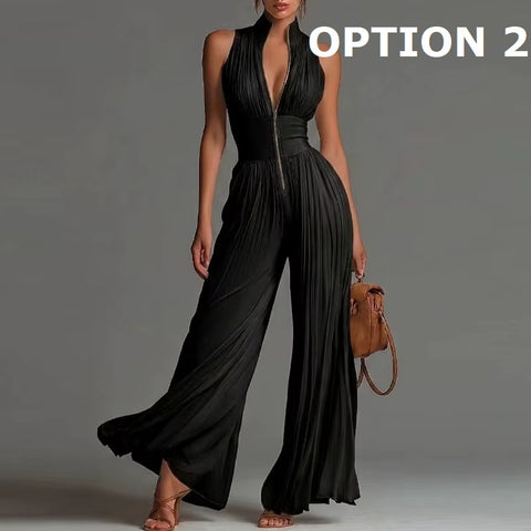 New High Waist Pleated Flowy Wide Leg Jumpsuit CODE: KAR5188