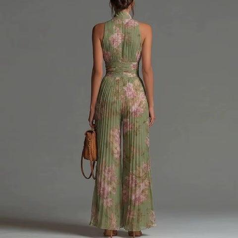 New High Waist Pleated Flowy Wide Leg Jumpsuit CODE: KAR5188