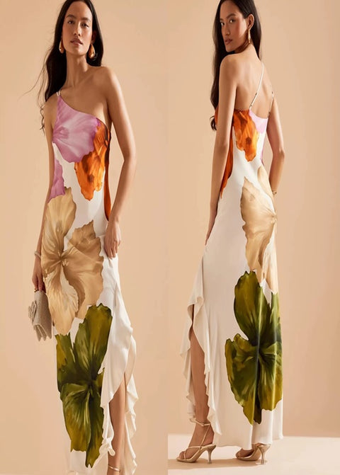 New Floral Print One-shoulder Elegant Maxi Long Dress CODE: KAR5189