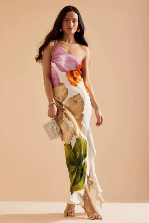 New Floral Print One-shoulder Elegant Maxi Long Dress CODE: KAR5189