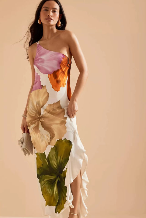 New Floral Print One-shoulder Elegant Maxi Long Dress CODE: KAR5189